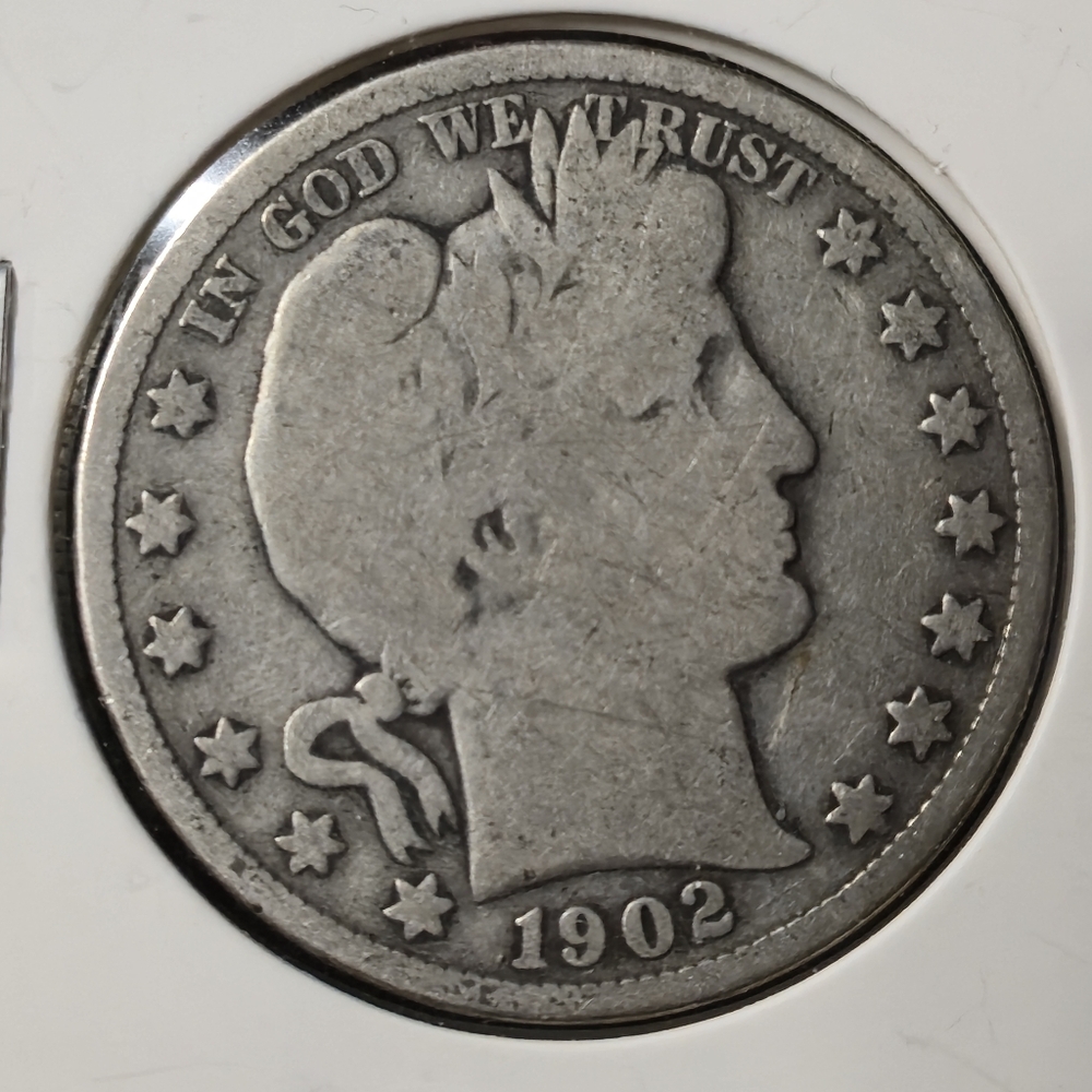 1902 Silver Barber Half Dollar Coin 50 cent 90% Silver